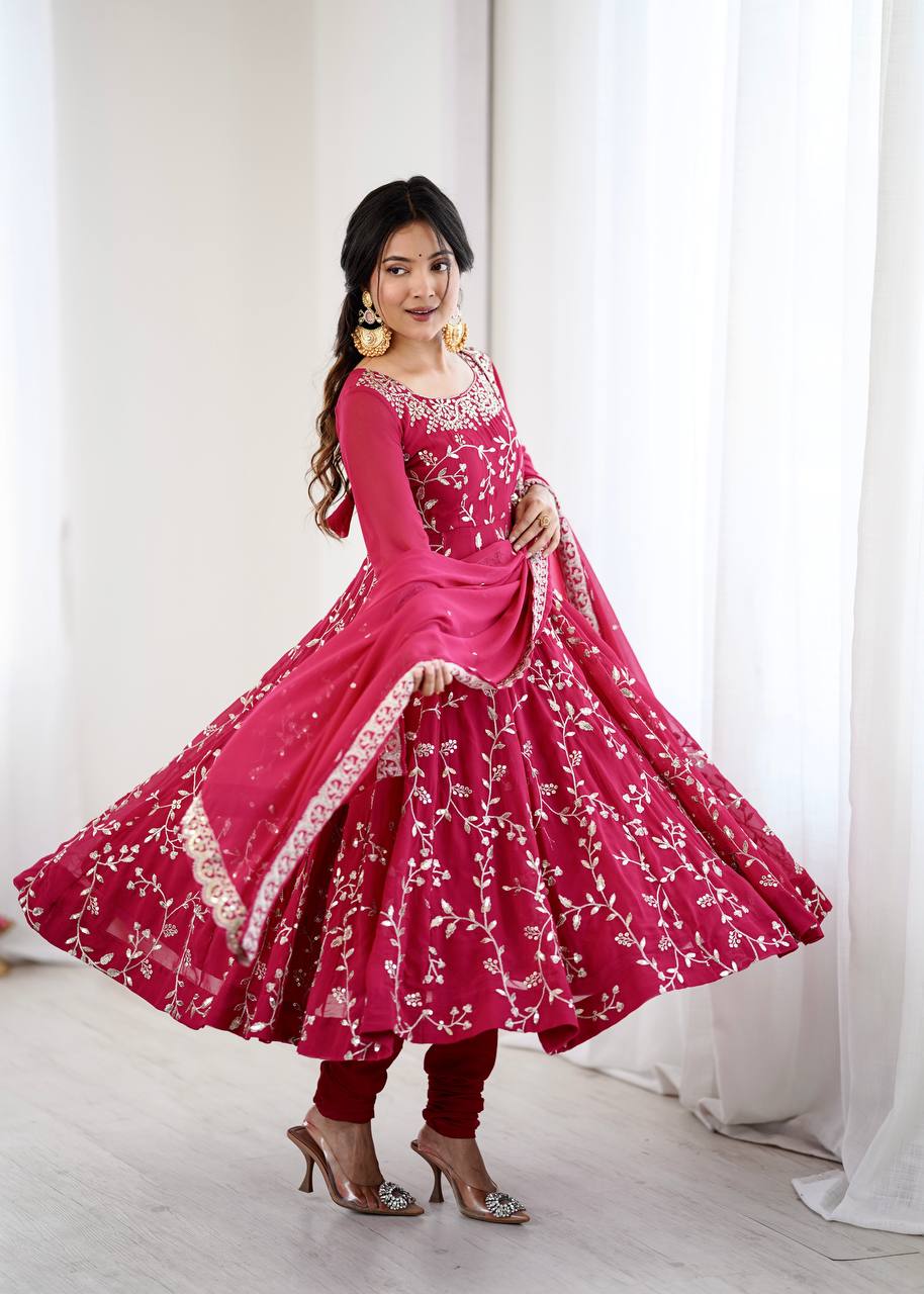 Sahiba Pink Heavy Faux Georgette Anarkali Gown