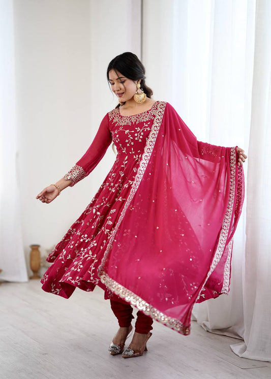 Sahiba Pink Heavy Faux Georgette Anarkali Gown