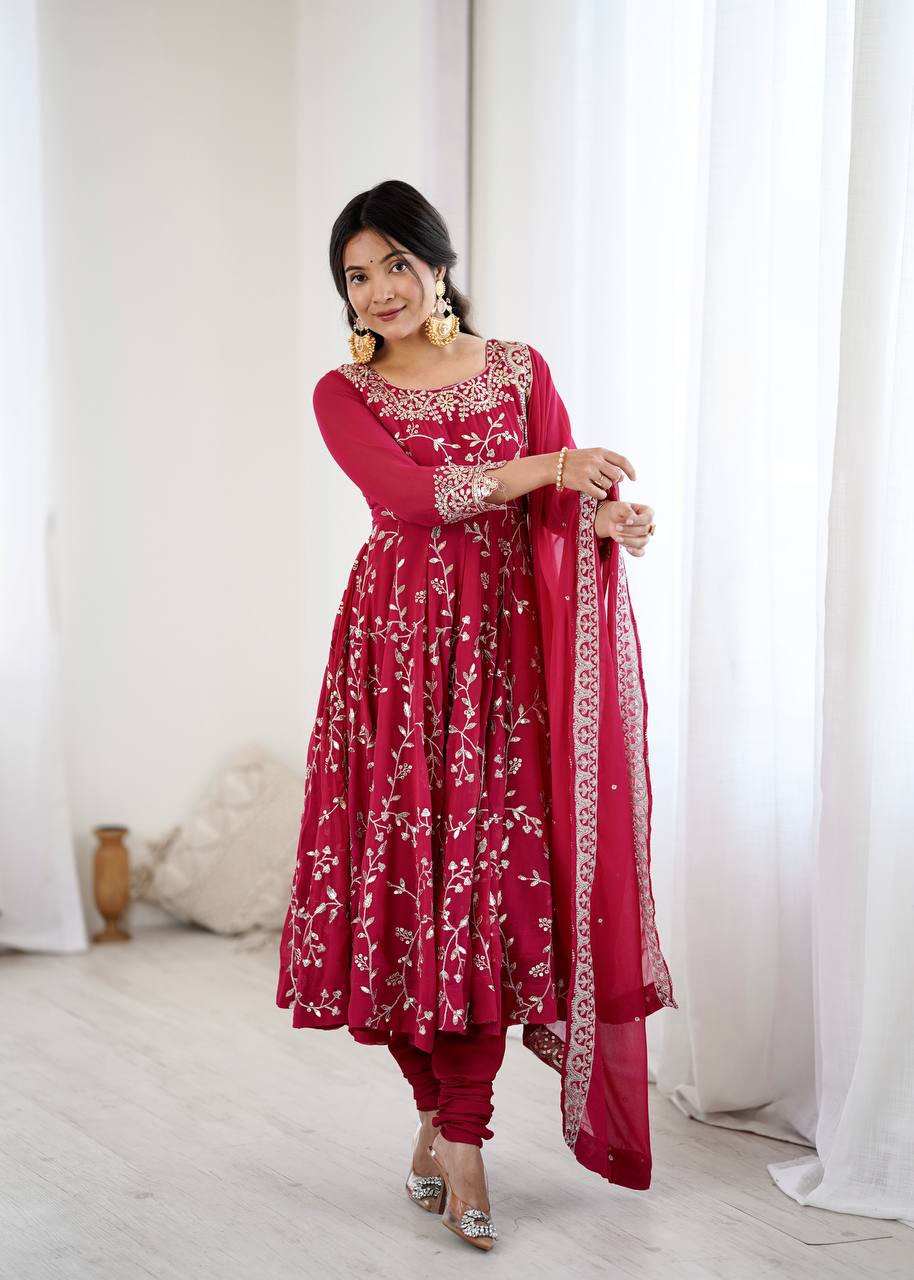 Sahiba Pink Heavy Faux Georgette Anarkali Gown
