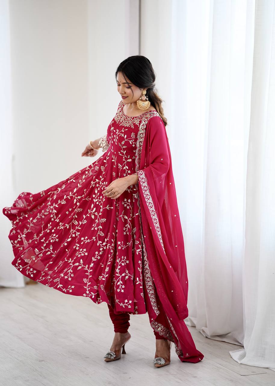 Sahiba Pink Heavy Faux Georgette Anarkali Gown