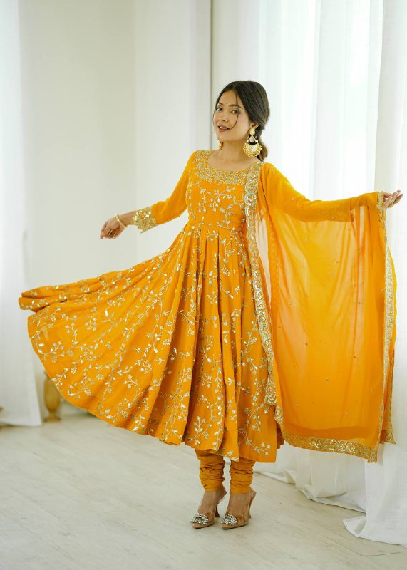 Tara Yellow Heavy Faux Georgette Pretty Anarkali Gown
