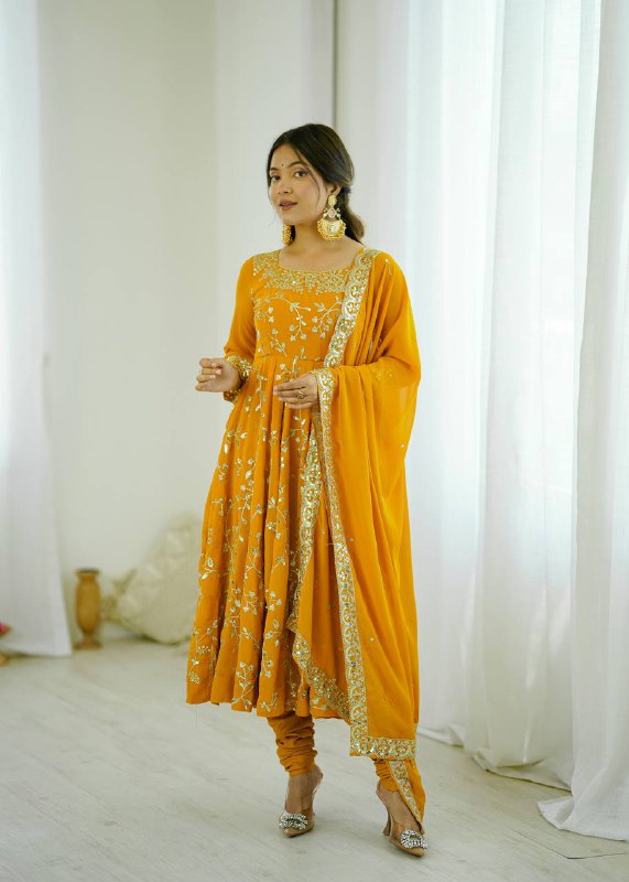 Tara Yellow Heavy Faux Georgette Pretty Anarkali Gown