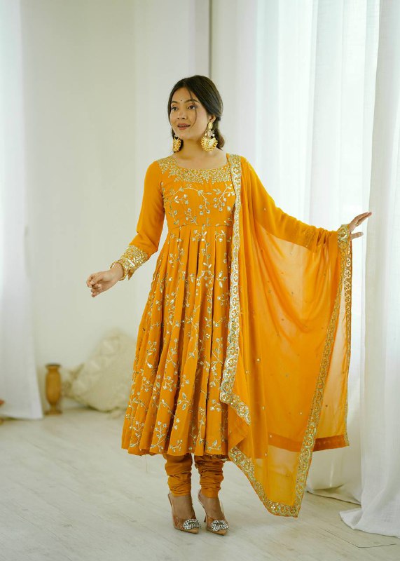 Tara Yellow Heavy Faux Georgette Pretty Anarkali Gown