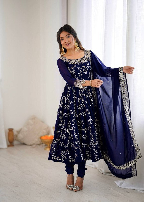 Rashi Blue Heavy Faux Georgette Pretty Anarkali Gown