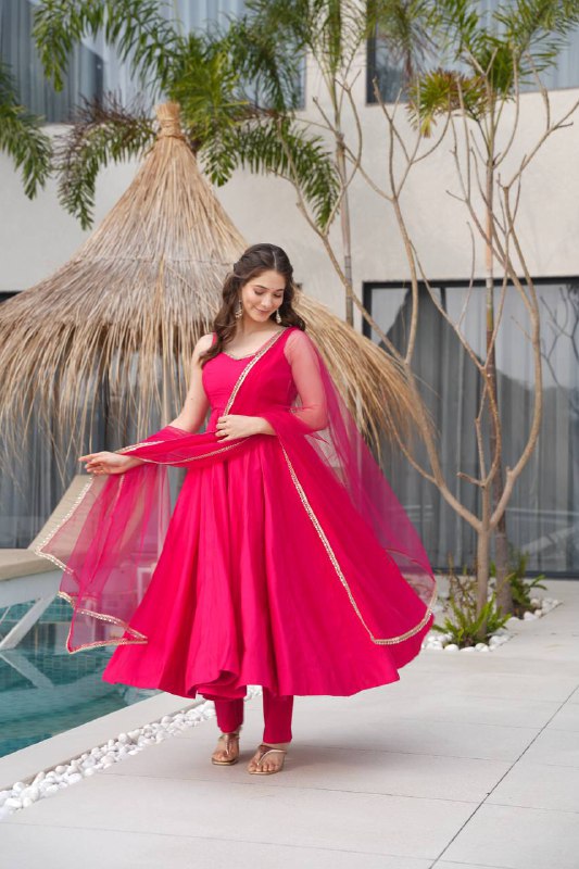 Trisha Pink Romansilk Chanderi Anarkali