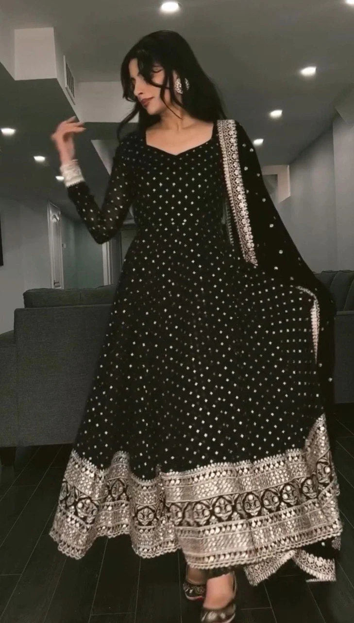 Wish Party Wear Designer Black Anarkali Set
