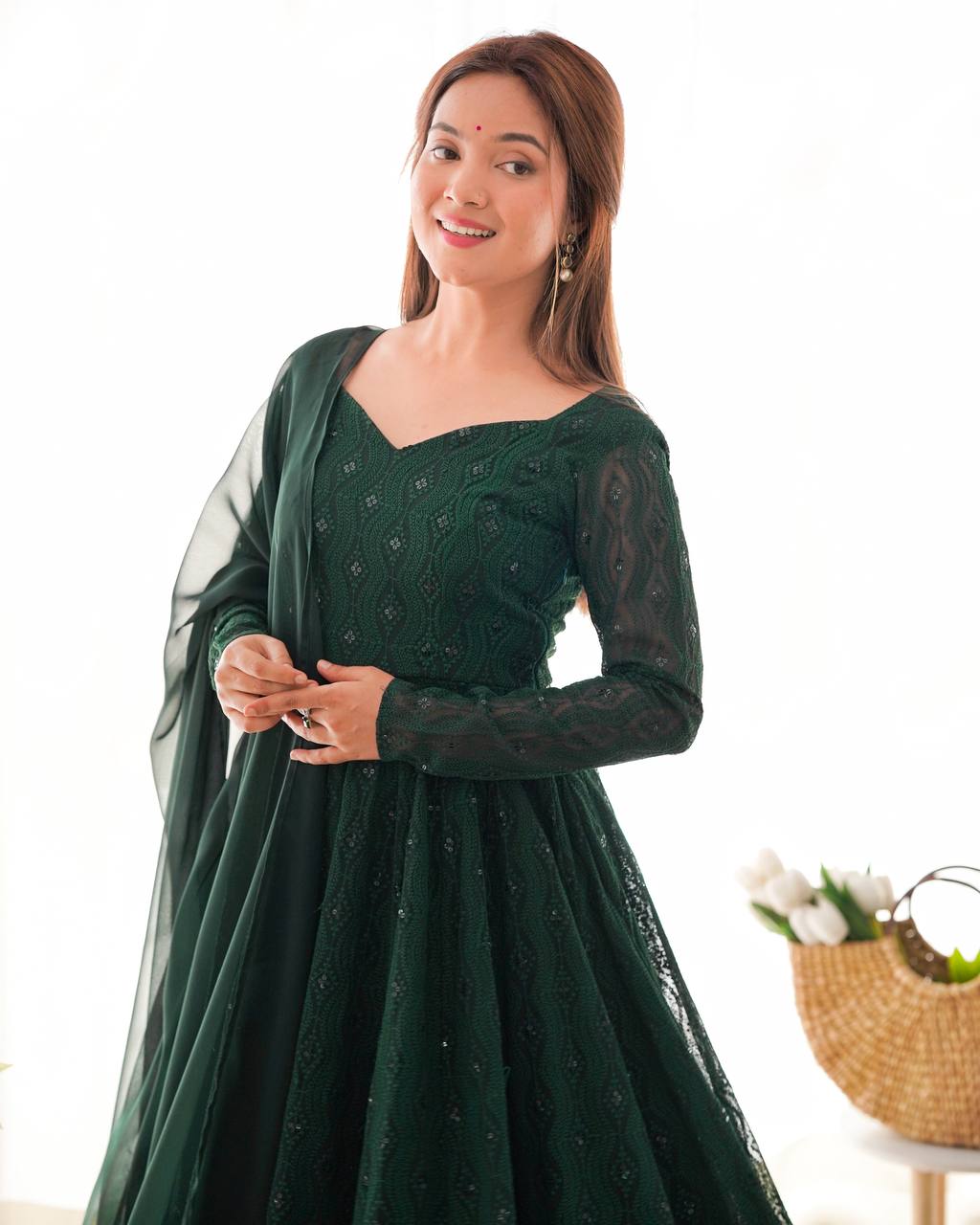 Leher Deep Forest Green Embroidered Anarkali