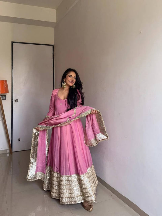 Baby Pink Chinon Silk Fancy Premium Anarkali Suit