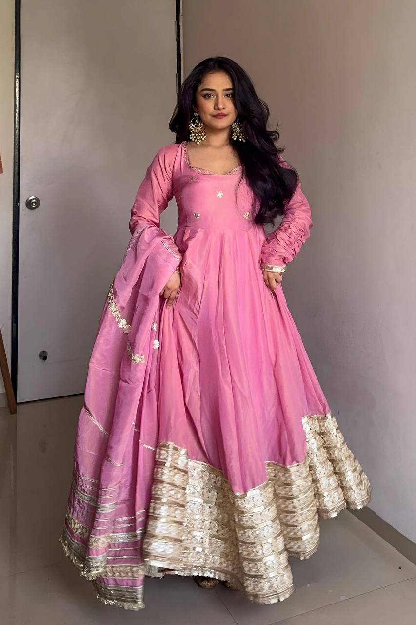 Baby Pink Chinon Silk Fancy Premium Anarkali Suit