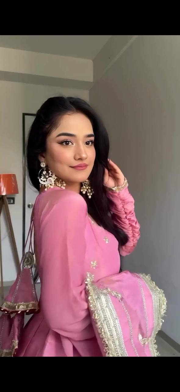 Baby Pink Chinon Silk Fancy Premium Anarkali Suit