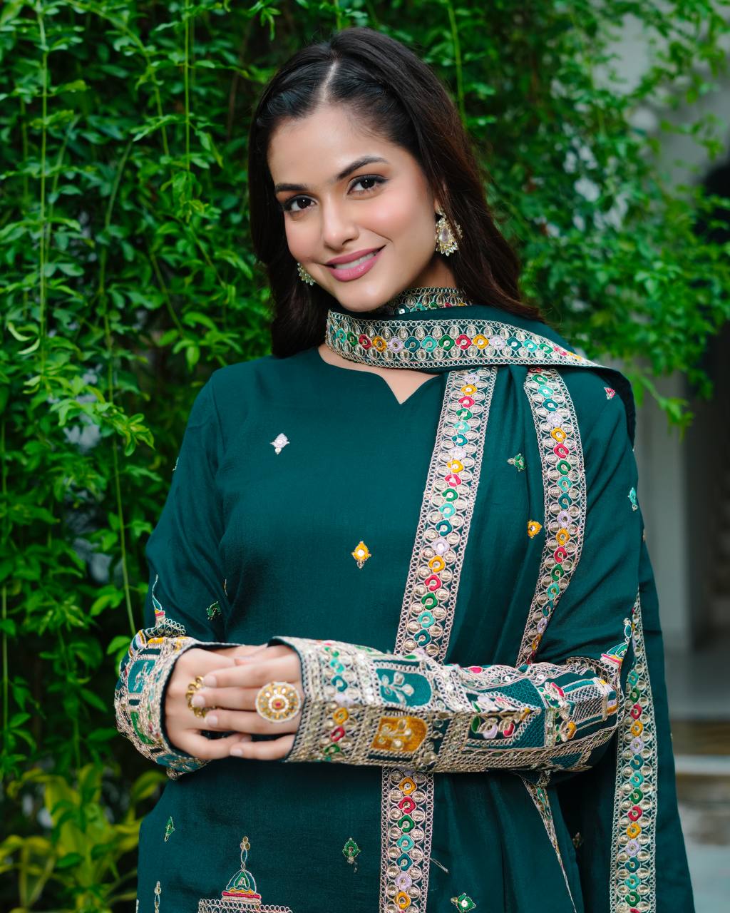Mirza Designer Chinnon Silk Sharara Suit