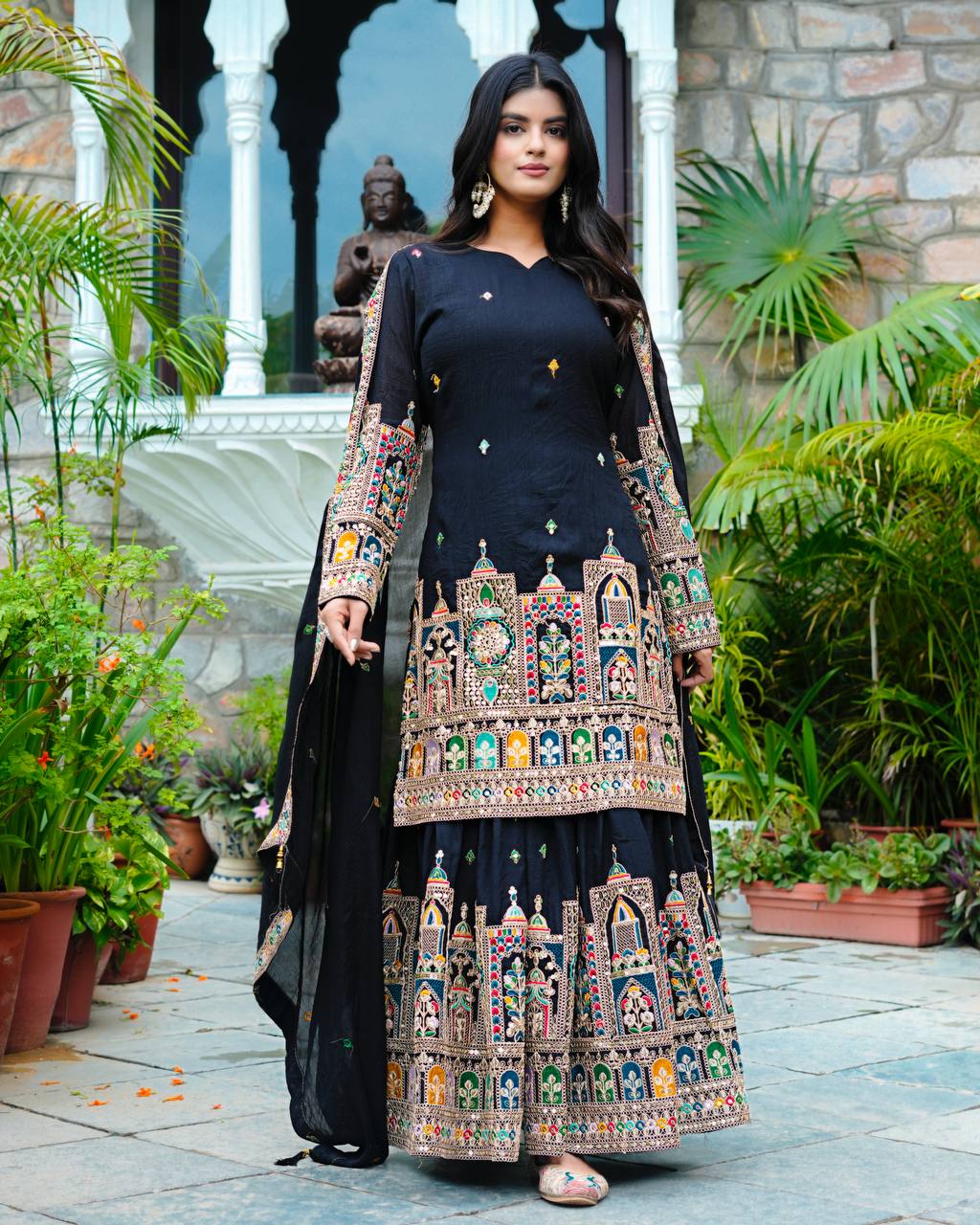 Mirza Designer Chinnon Silk Sharara Suit