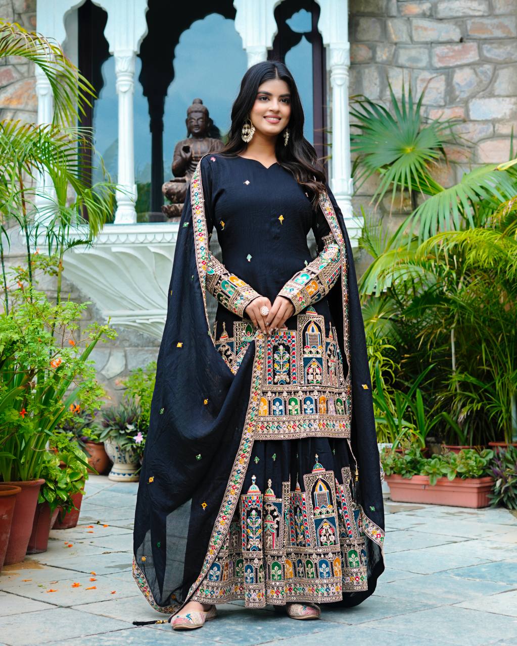 Mirza Designer Chinnon Silk Sharara Suit