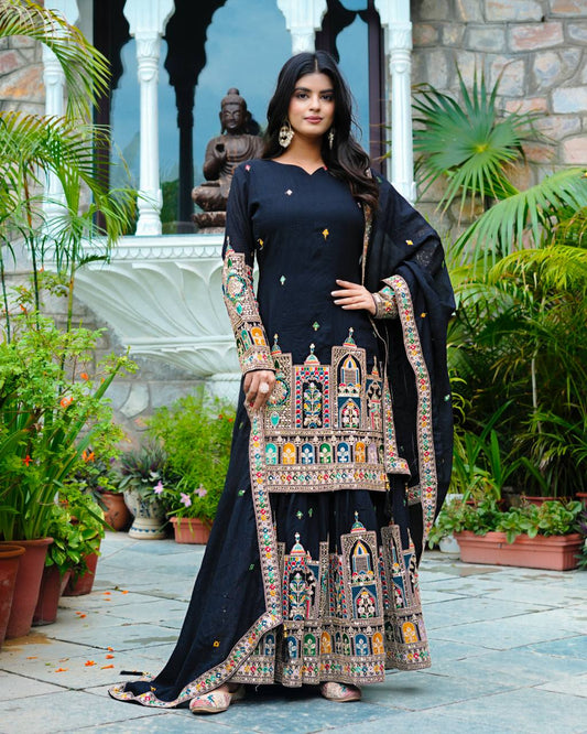 Mirza Designer Chinnon Silk Sharara Suit
