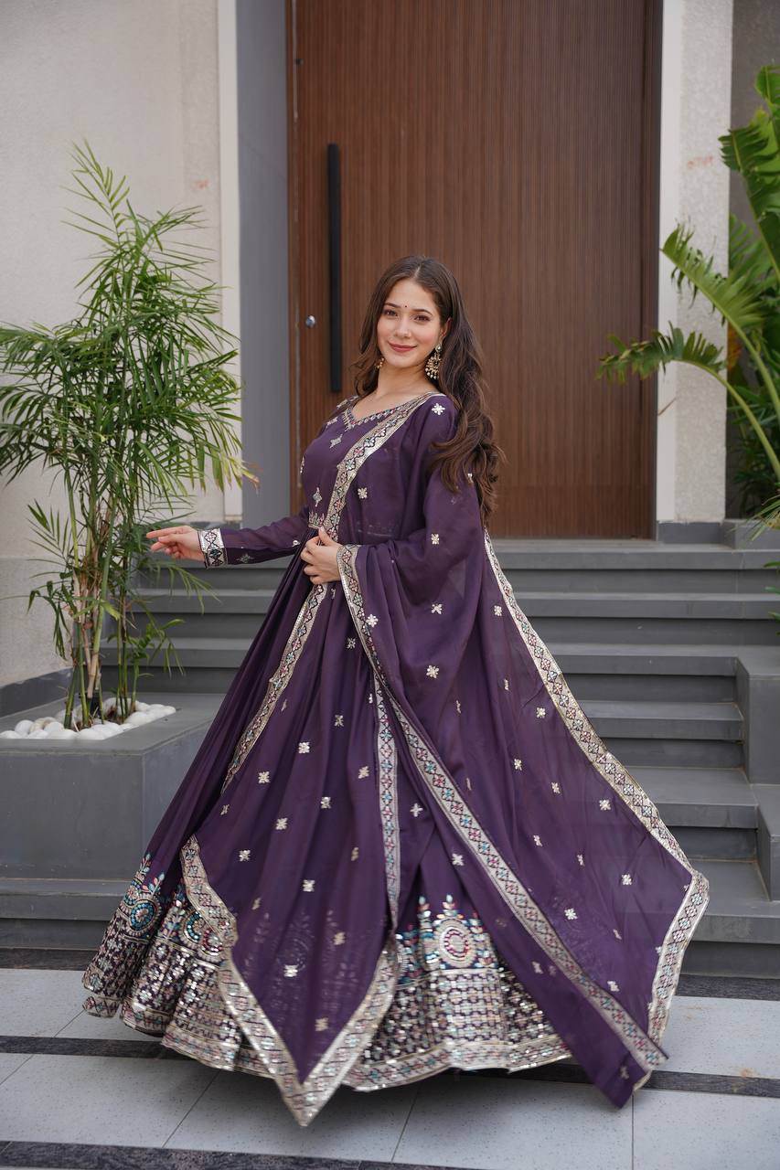 Rakhi Heavy Diamond Silk Designer Gown Set