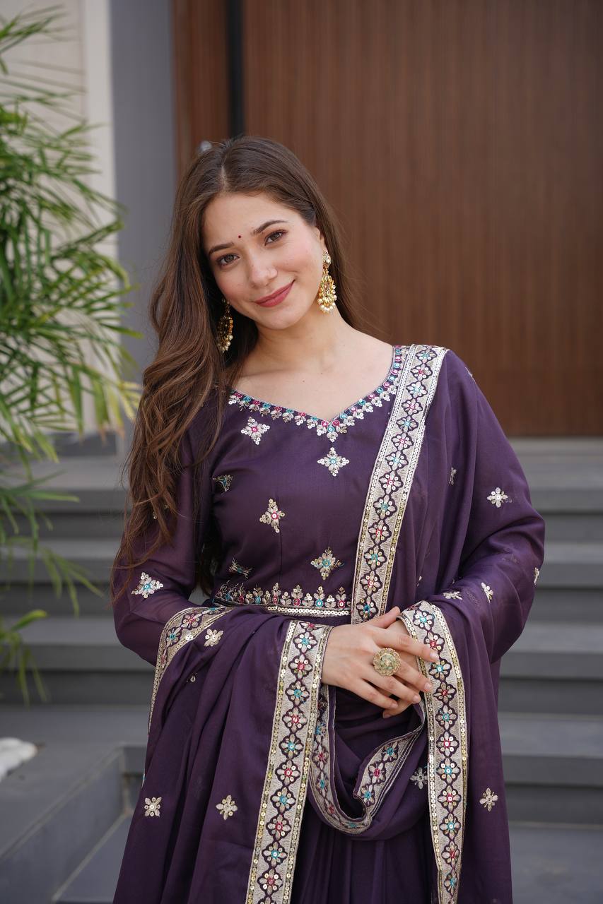 Rakhi Heavy Diamond Silk Designer Gown Set