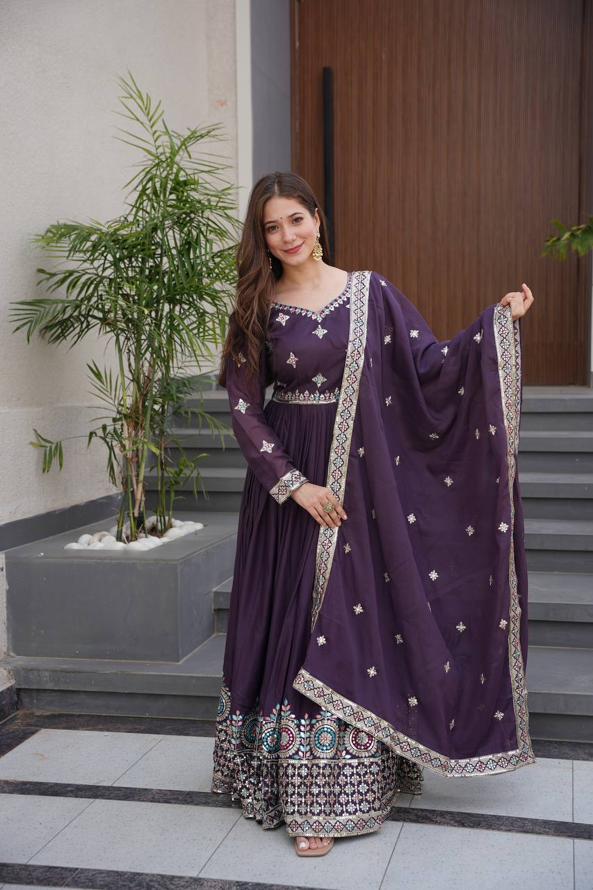 Rakhi Heavy Diamond Silk Designer Gown Set