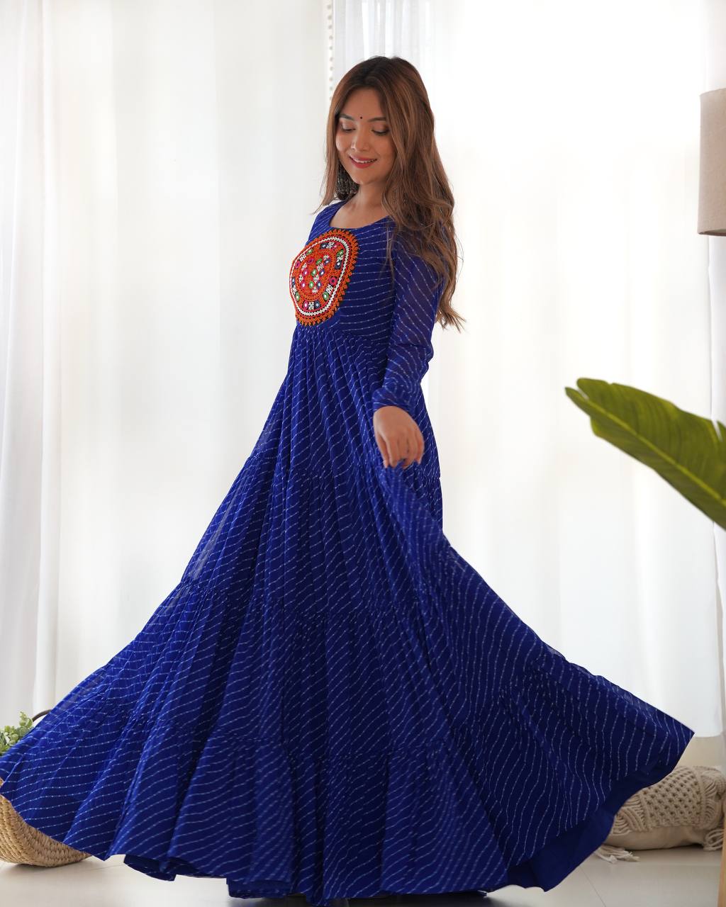 Azure Bandhani Inspired Flared Gown