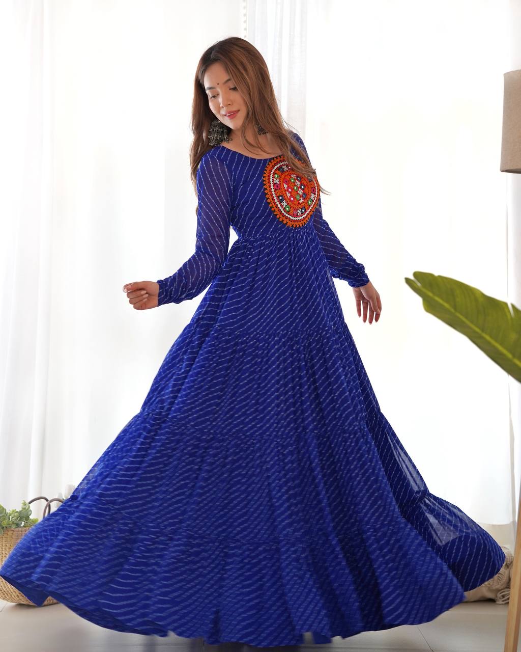 Azure Bandhani Inspired Flared Gown
