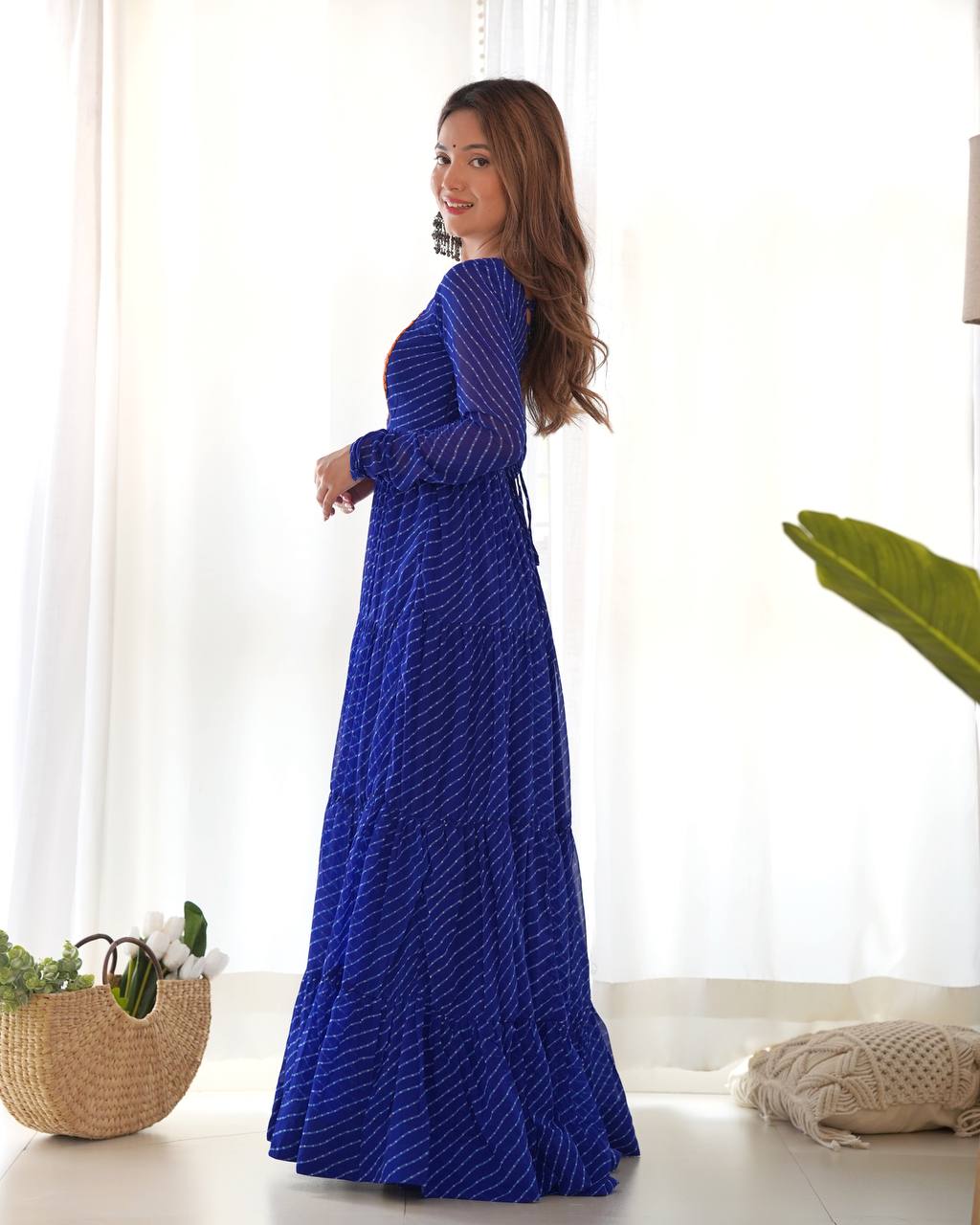 Azure Bandhani Inspired Flared Gown