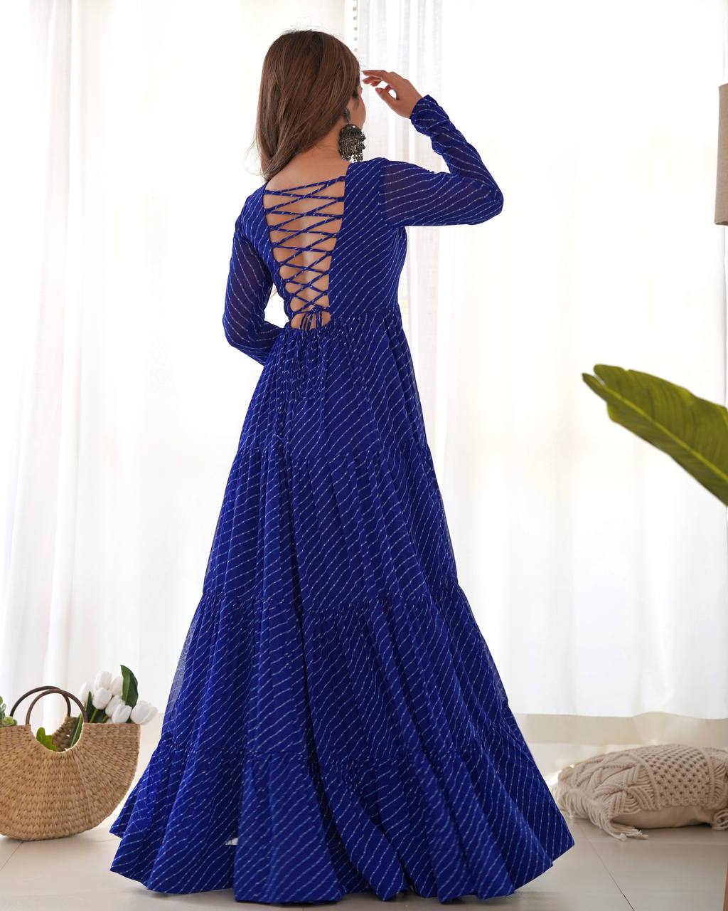 Azure Bandhani Inspired Flared Gown