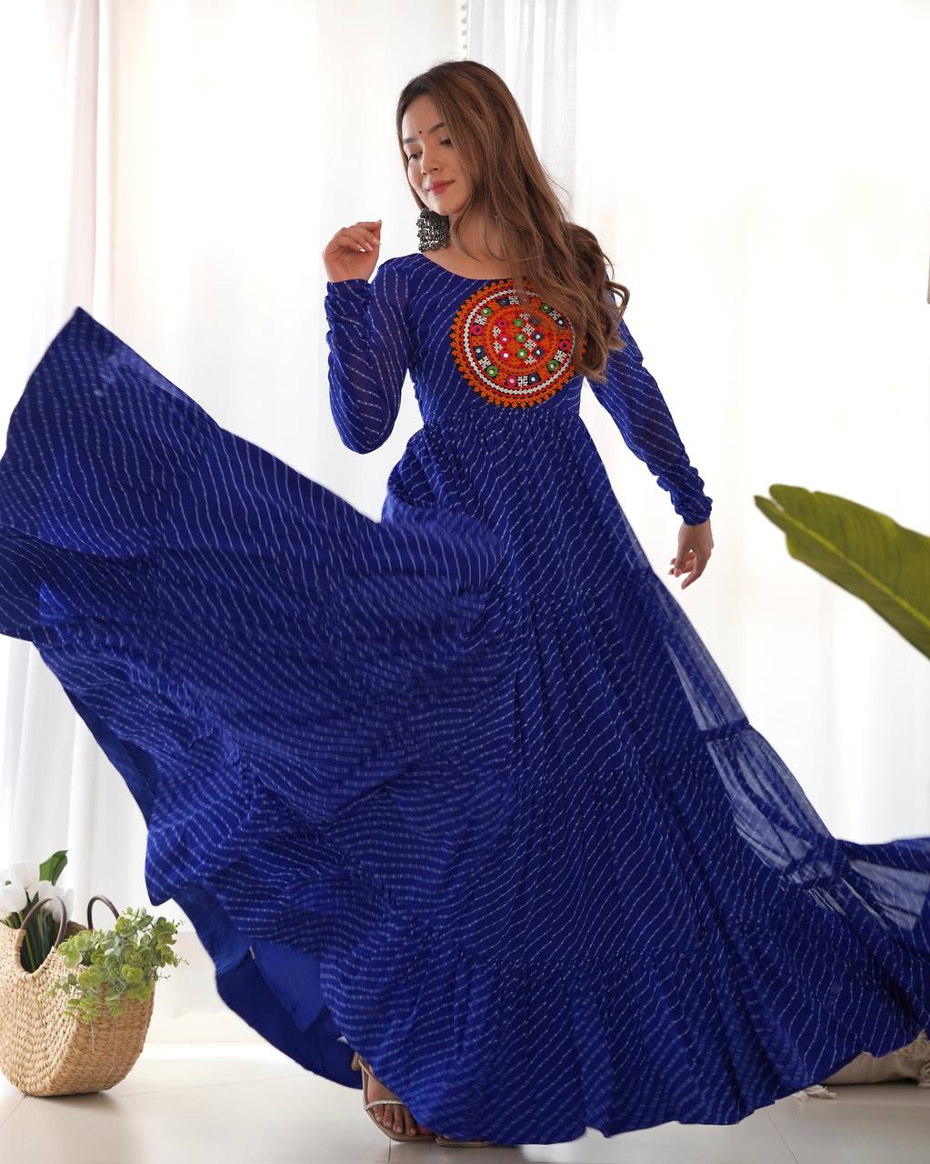 Azure Bandhani Inspired Flared Gown
