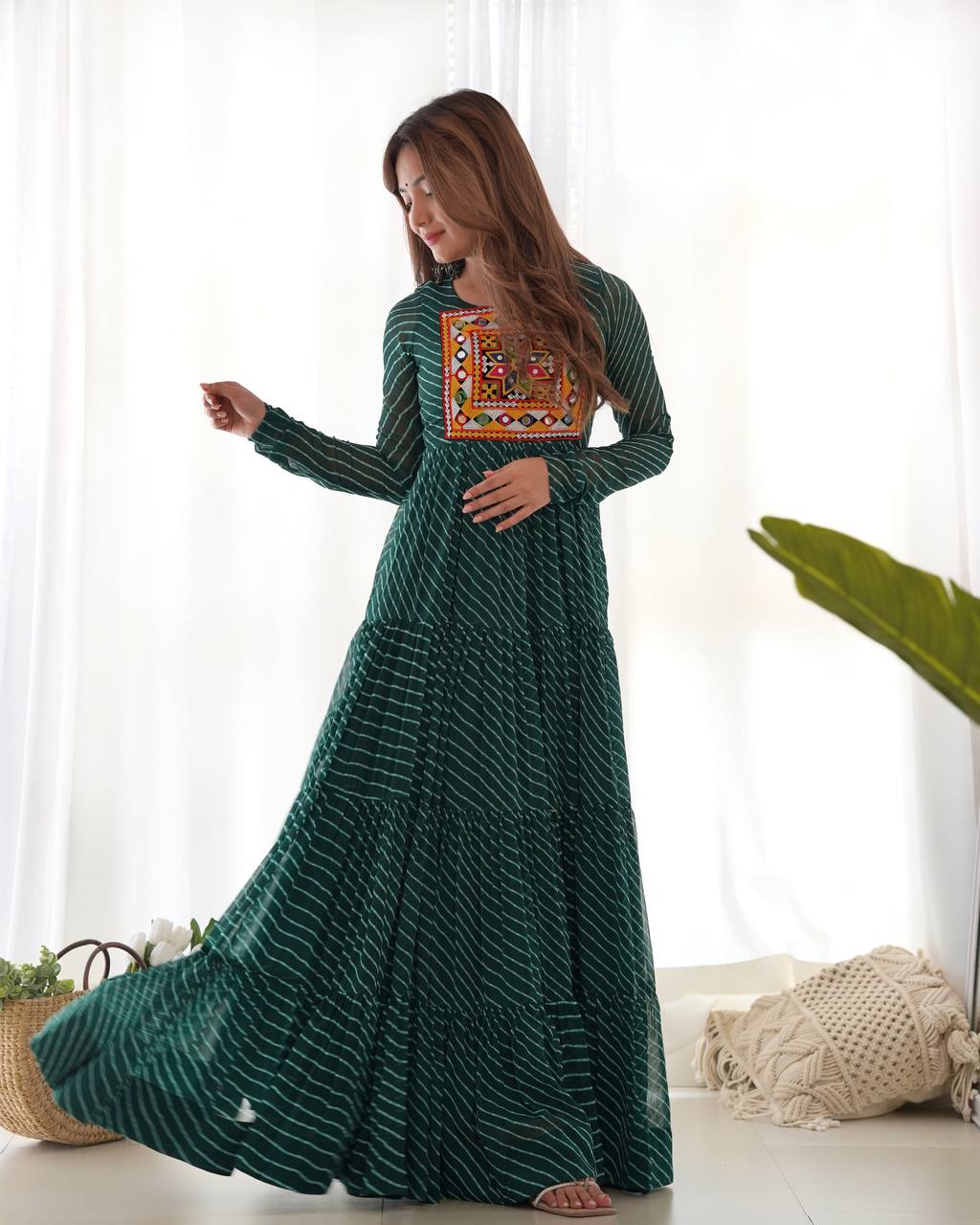 Azure Bandhani Inspired Flared Gown