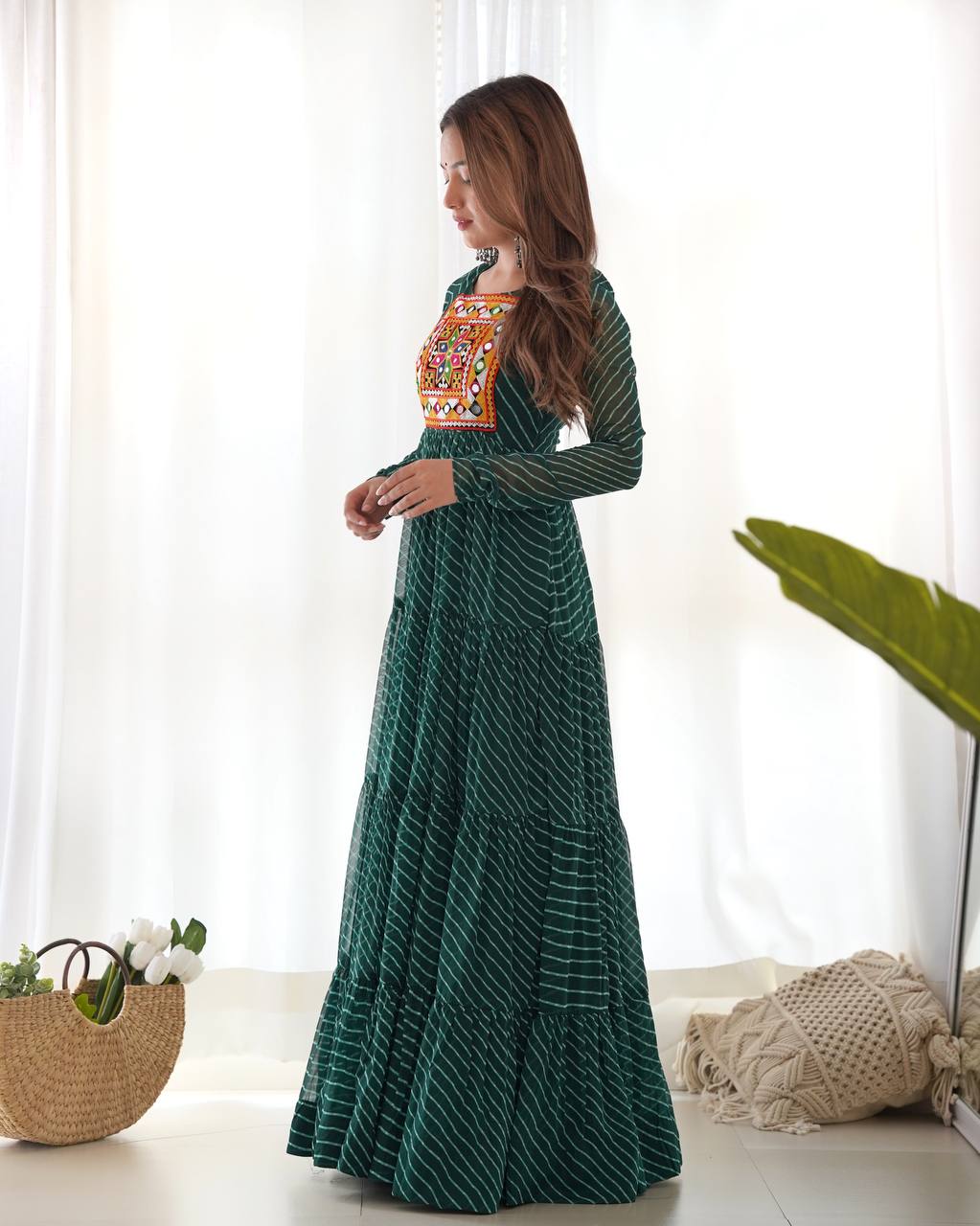 Azure Bandhani Inspired Flared Gown