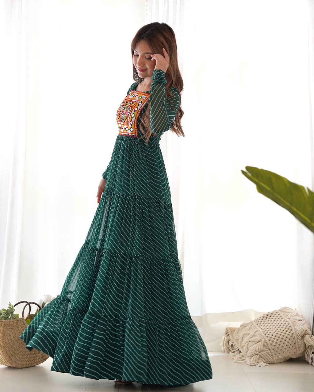 Azure Bandhani Inspired Flared Gown