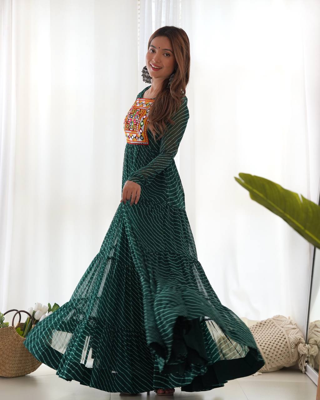 Azure Bandhani Inspired Flared Gown