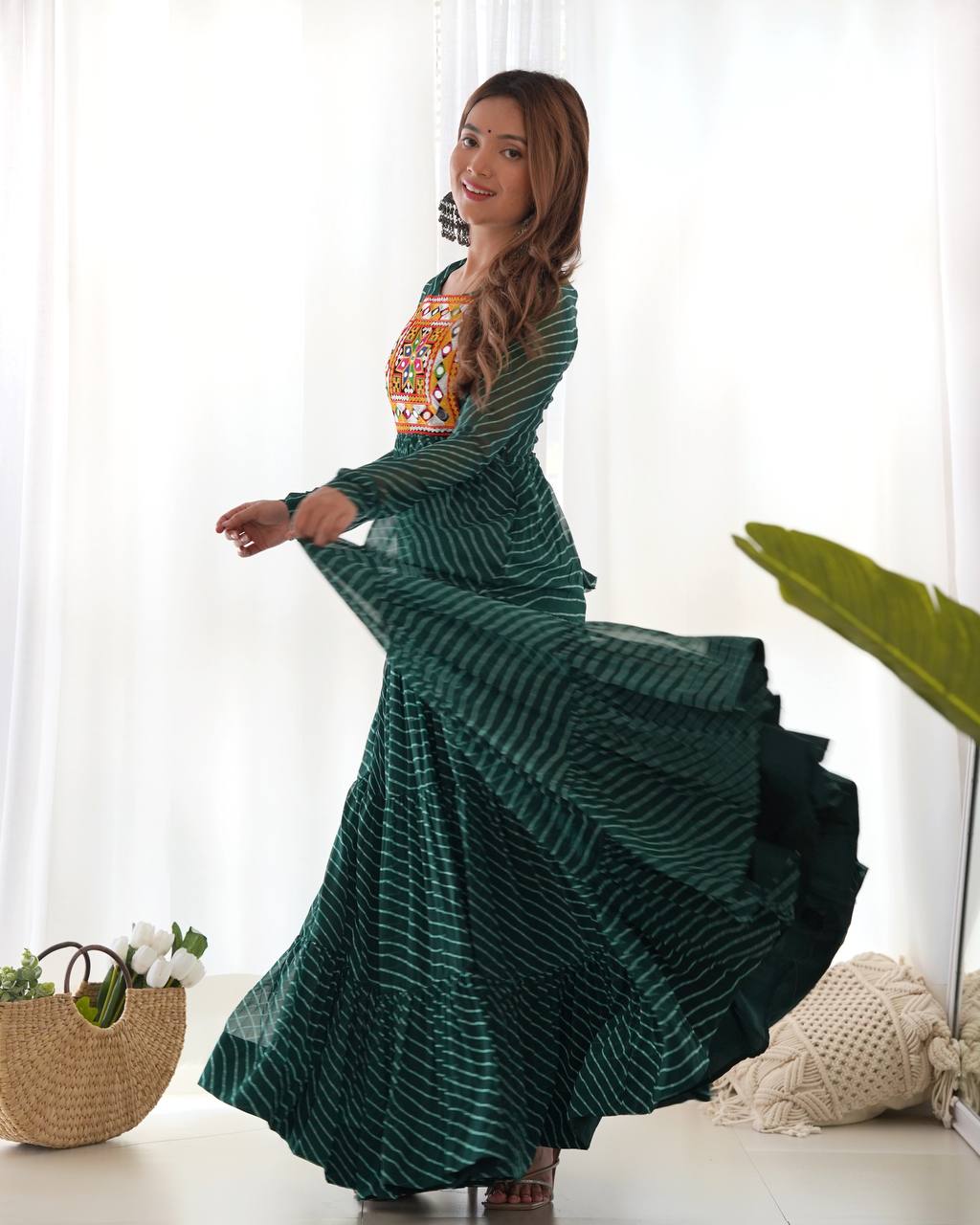 Azure Bandhani Inspired Flared Gown