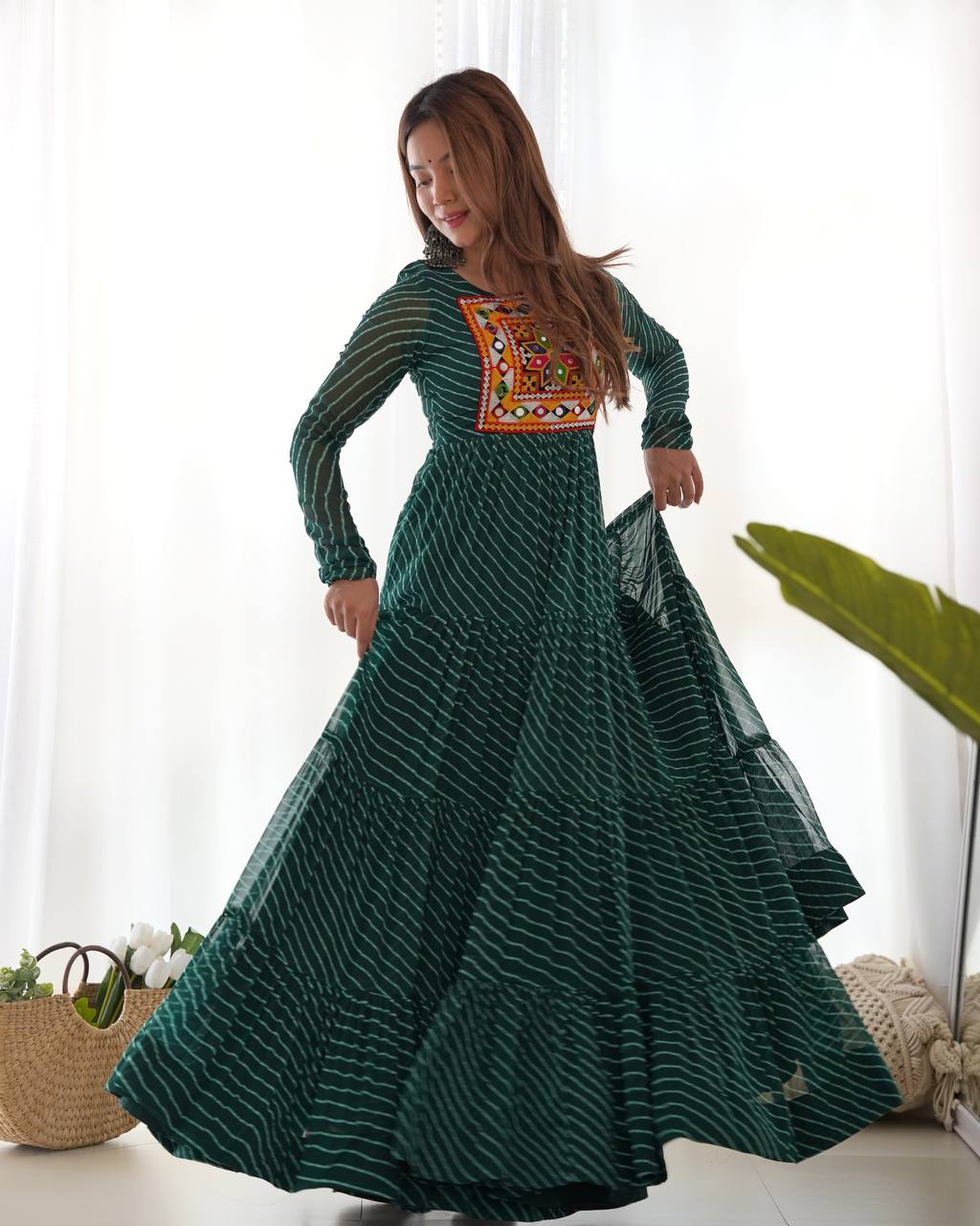 Azure Bandhani Inspired Flared Gown