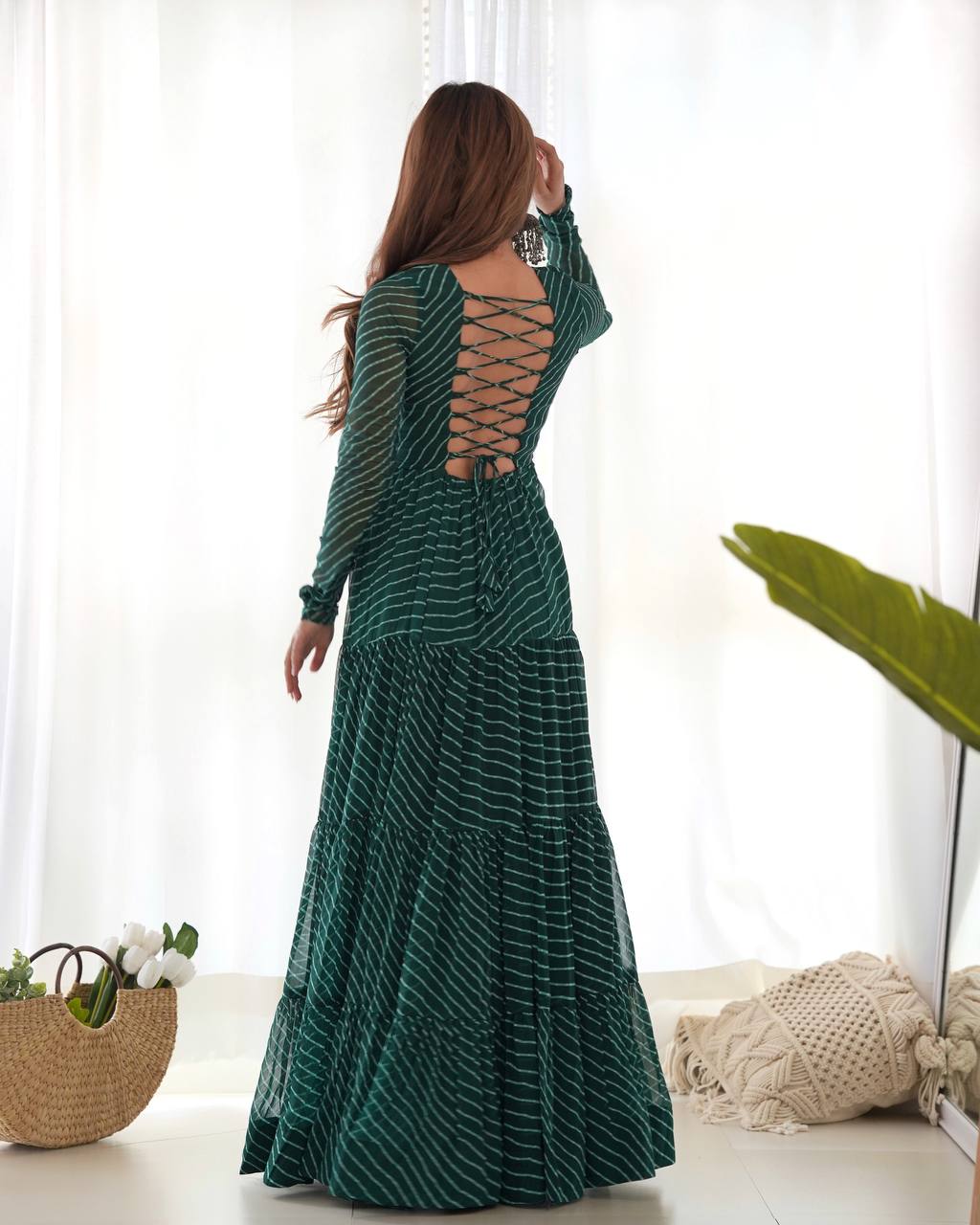Azure Bandhani Inspired Flared Gown