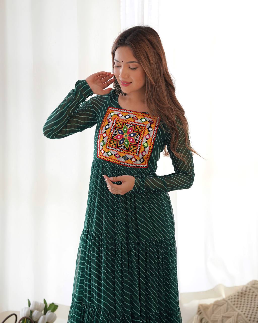 Azure Bandhani Inspired Flared Gown
