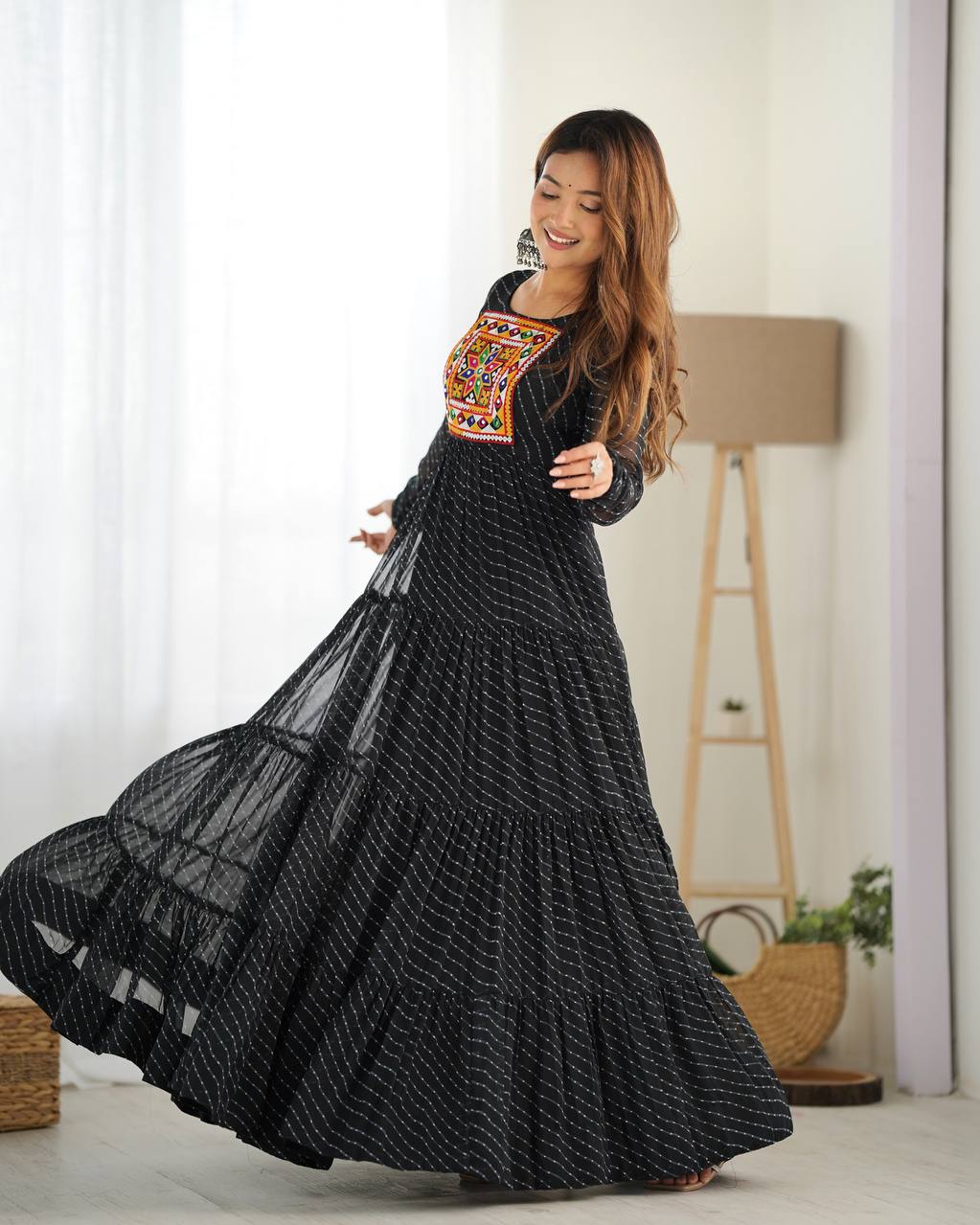 Azure Bandhani Inspired Flared Gown