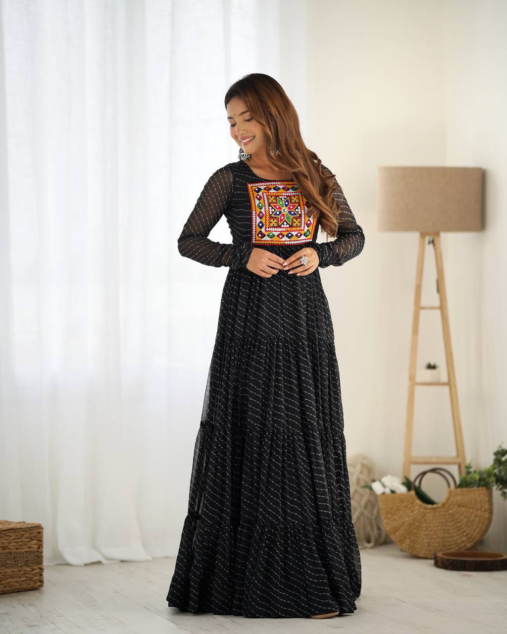 Azure Bandhani Inspired Flared Gown