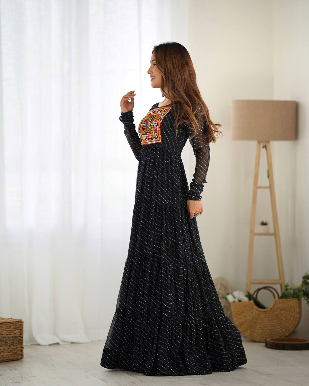 Azure Bandhani Inspired Flared Gown