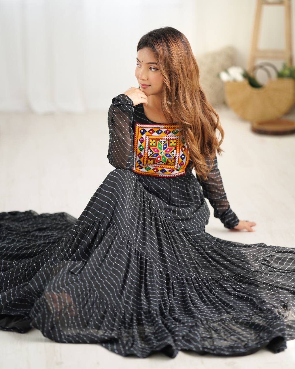Azure Bandhani Inspired Flared Gown