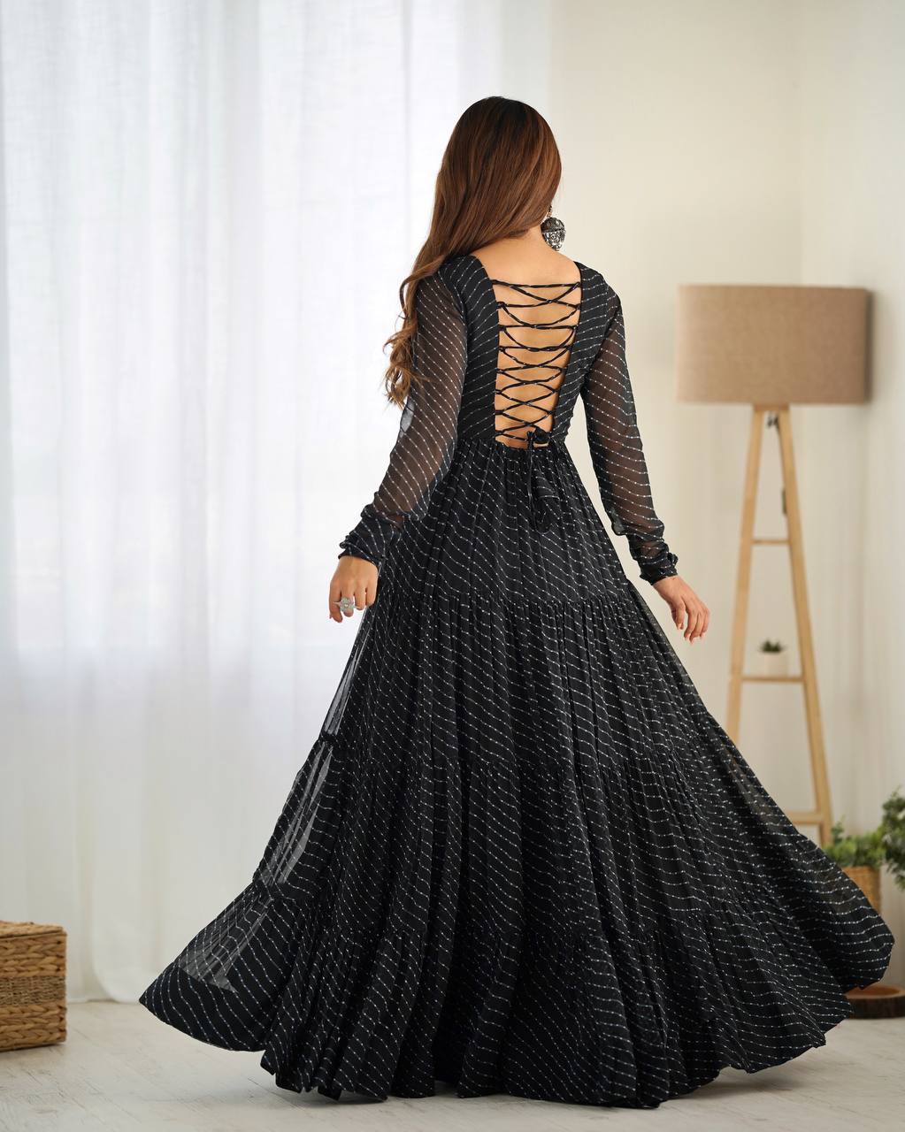 Azure Bandhani Inspired Flared Gown