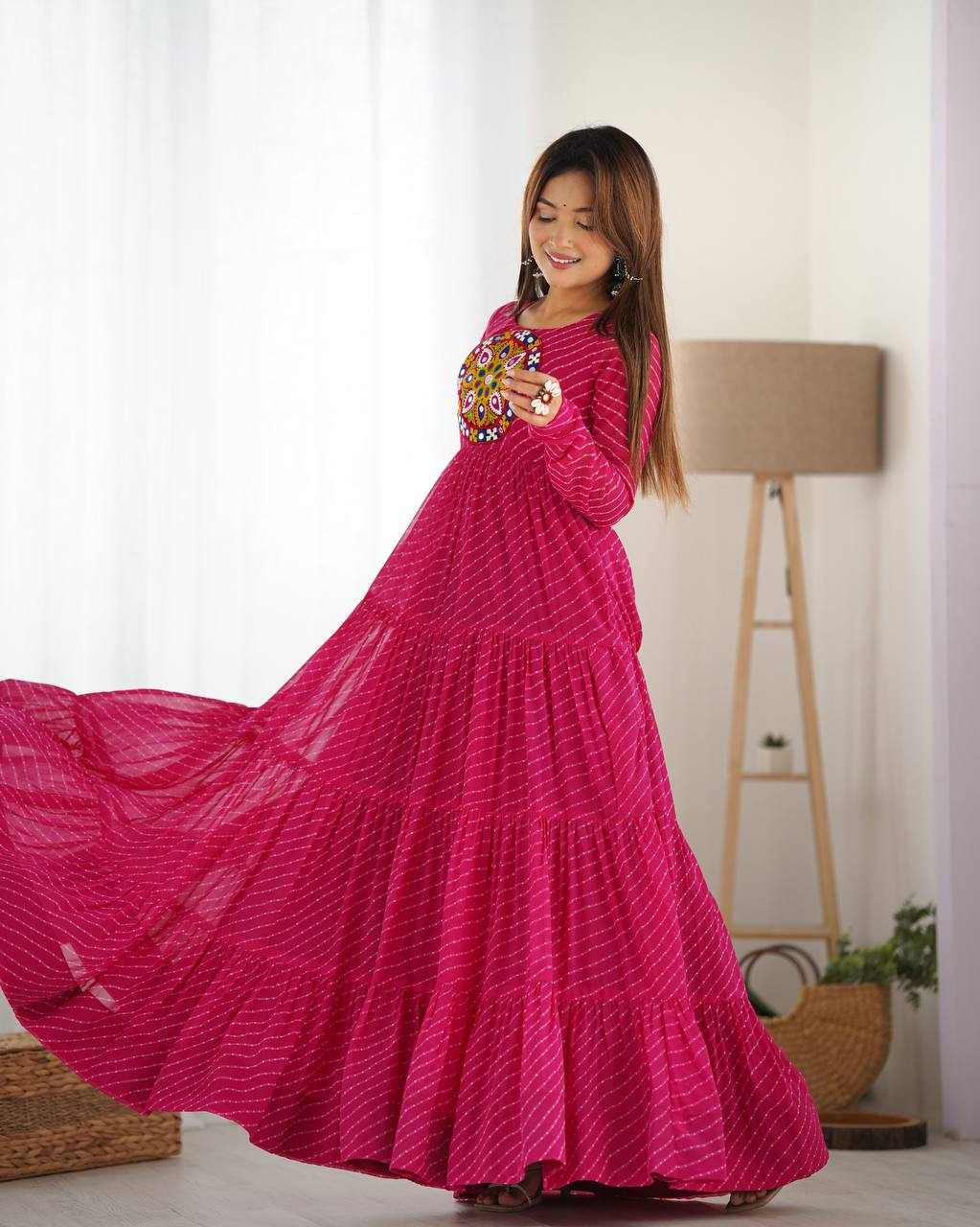 Azure Bandhani Inspired Flared Gown