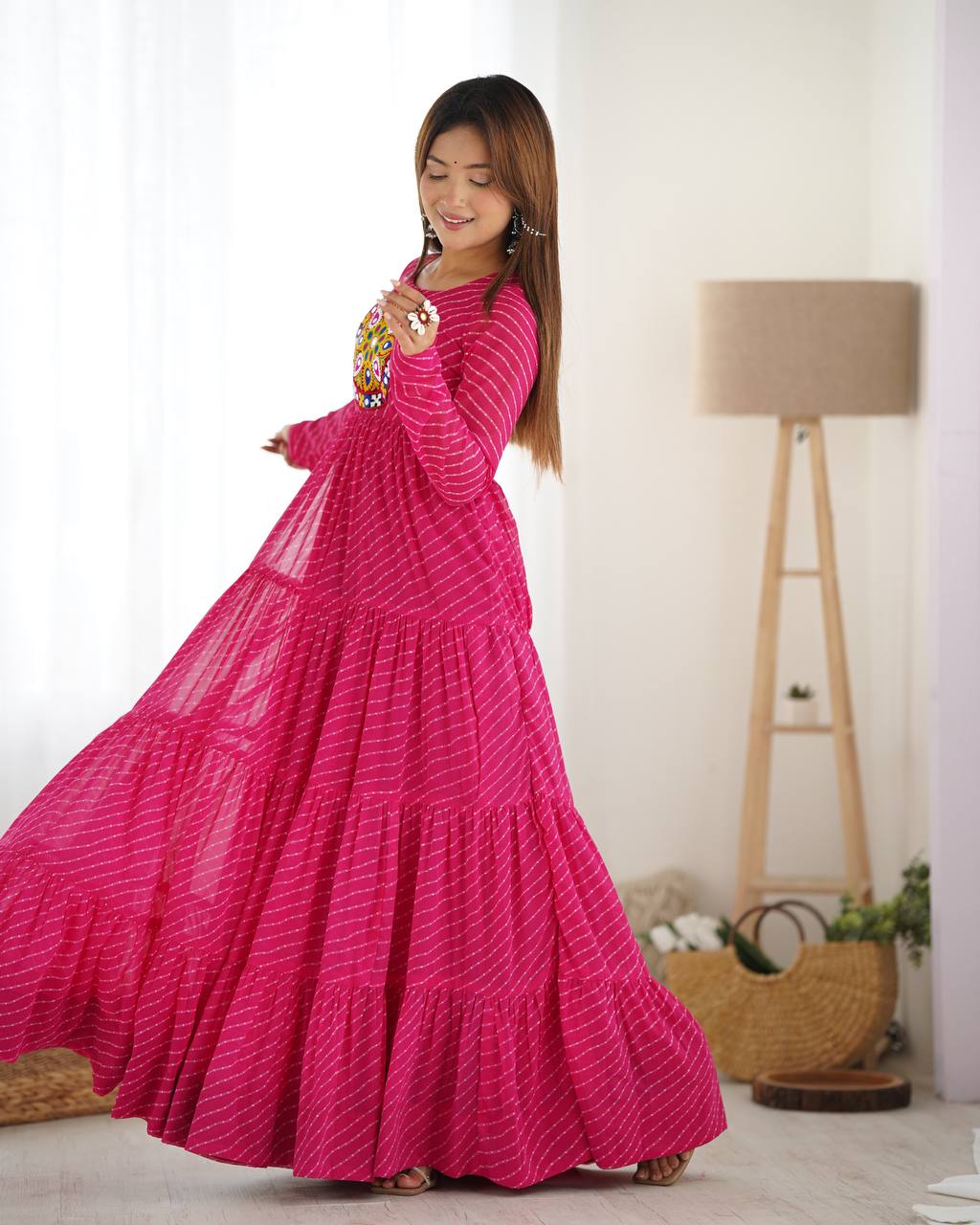 Azure Bandhani Inspired Flared Gown