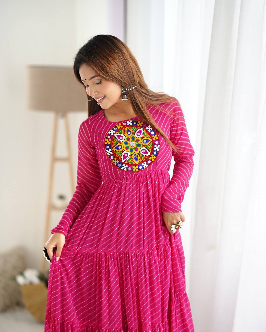 Azure Bandhani Inspired Flared Gown