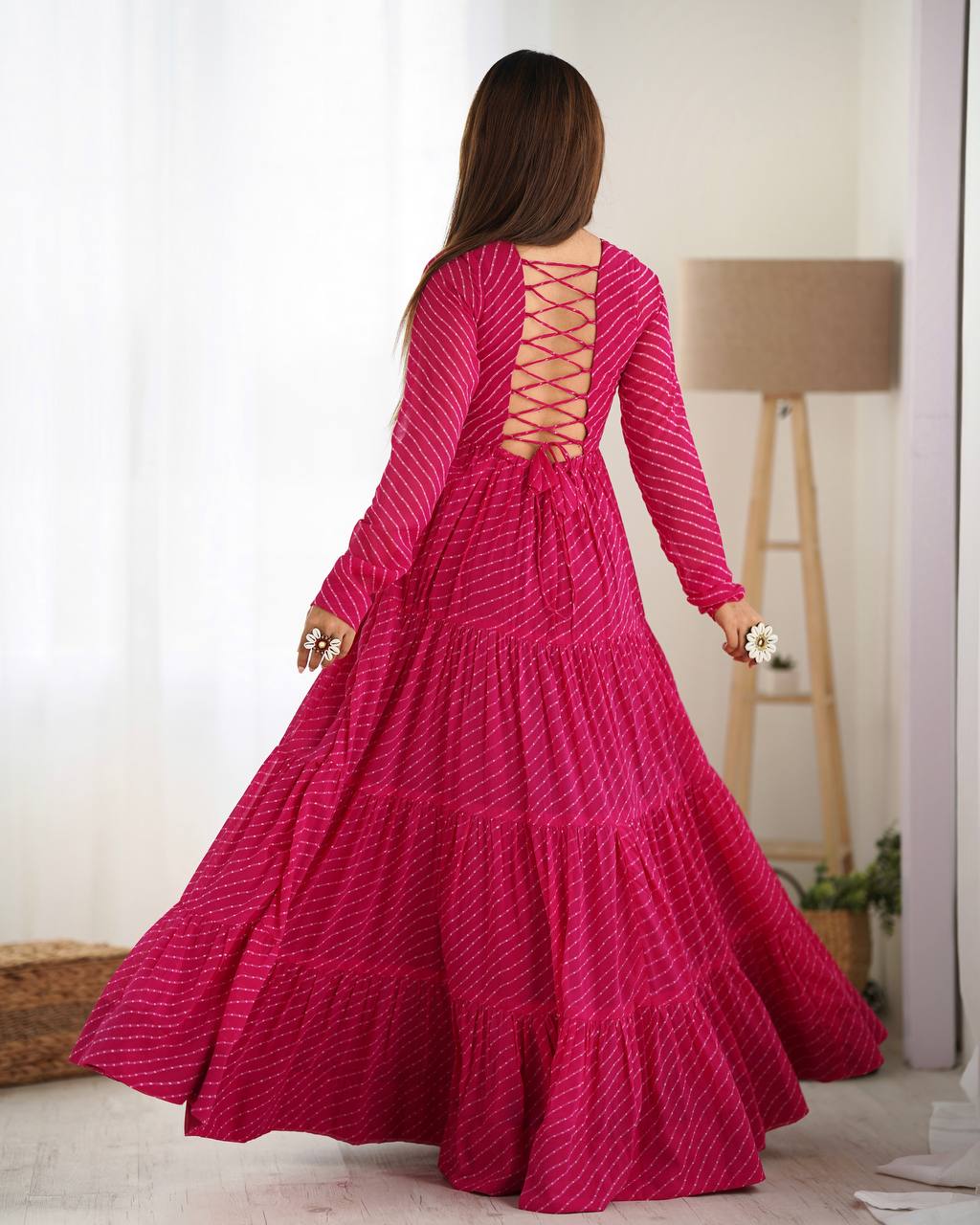 Azure Bandhani Inspired Flared Gown