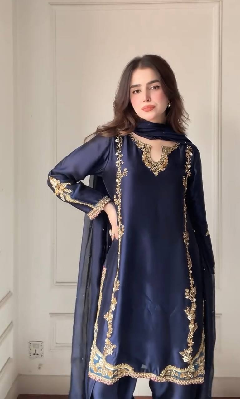 Roshni Moti Hand Work Crep Silk Farshi Salwar