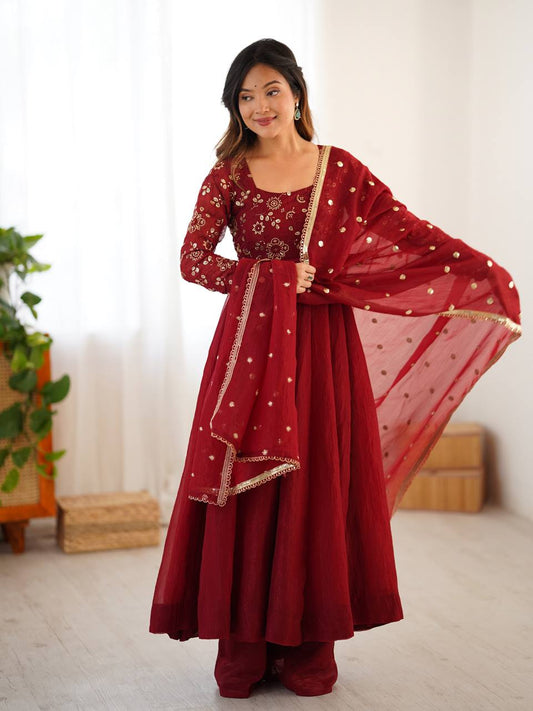 Mlrzaa Ruby Maroon Embroidery Anarkali