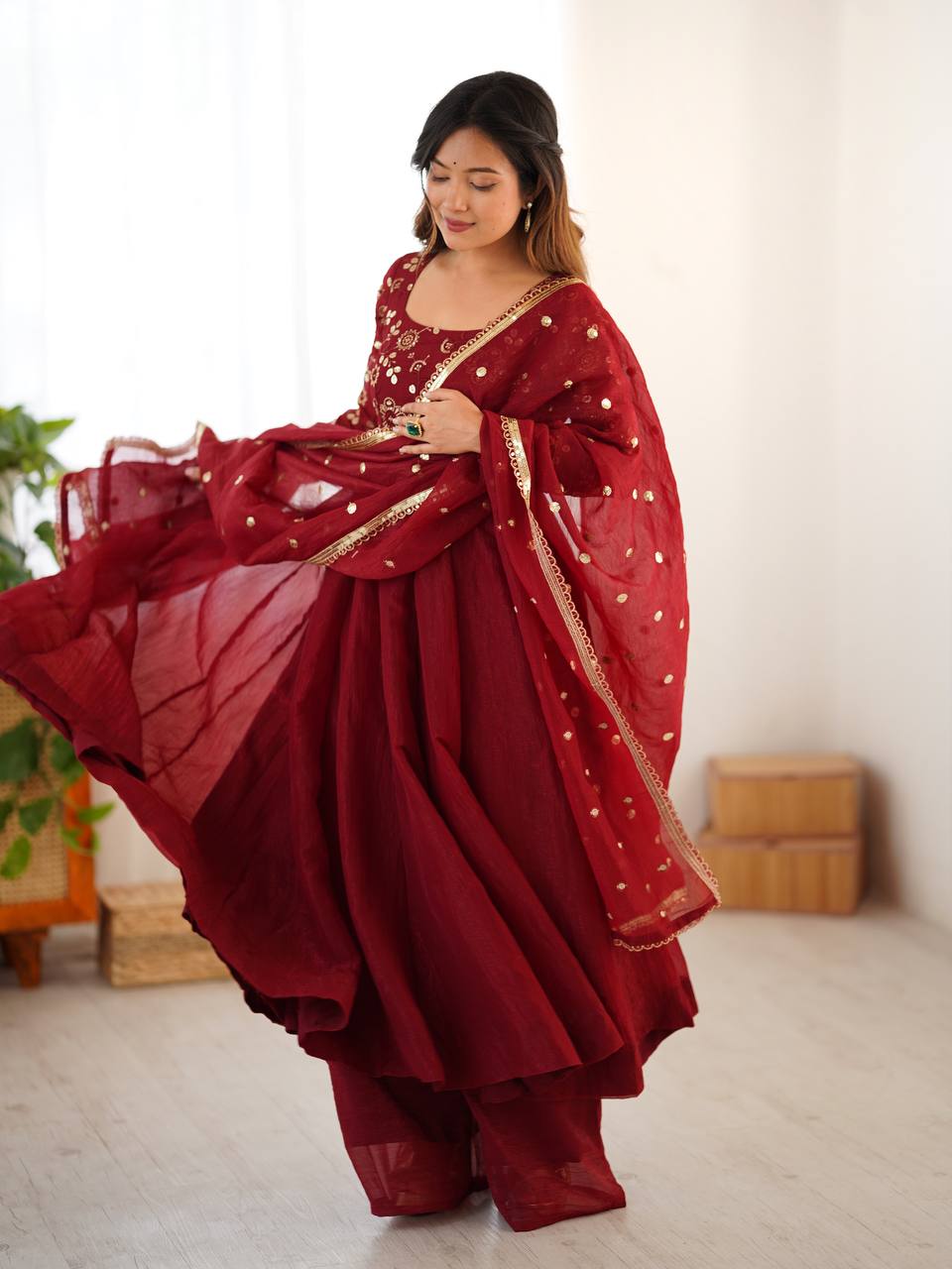 Mlrzaa Ruby Maroon Embroidery Anarkali