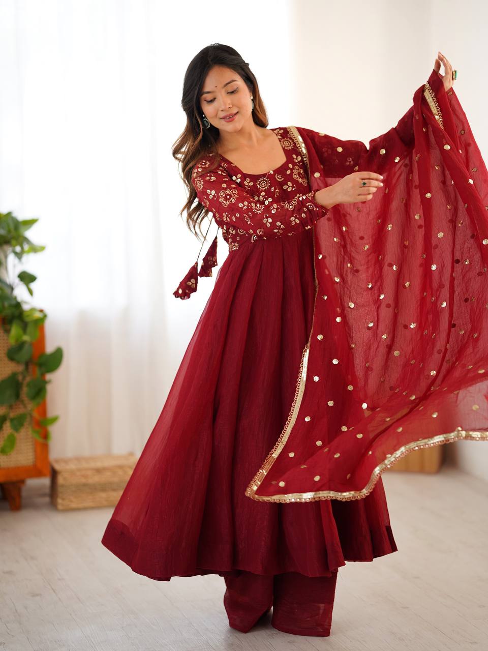 Mlrzaa Ruby Maroon Embroidery Anarkali