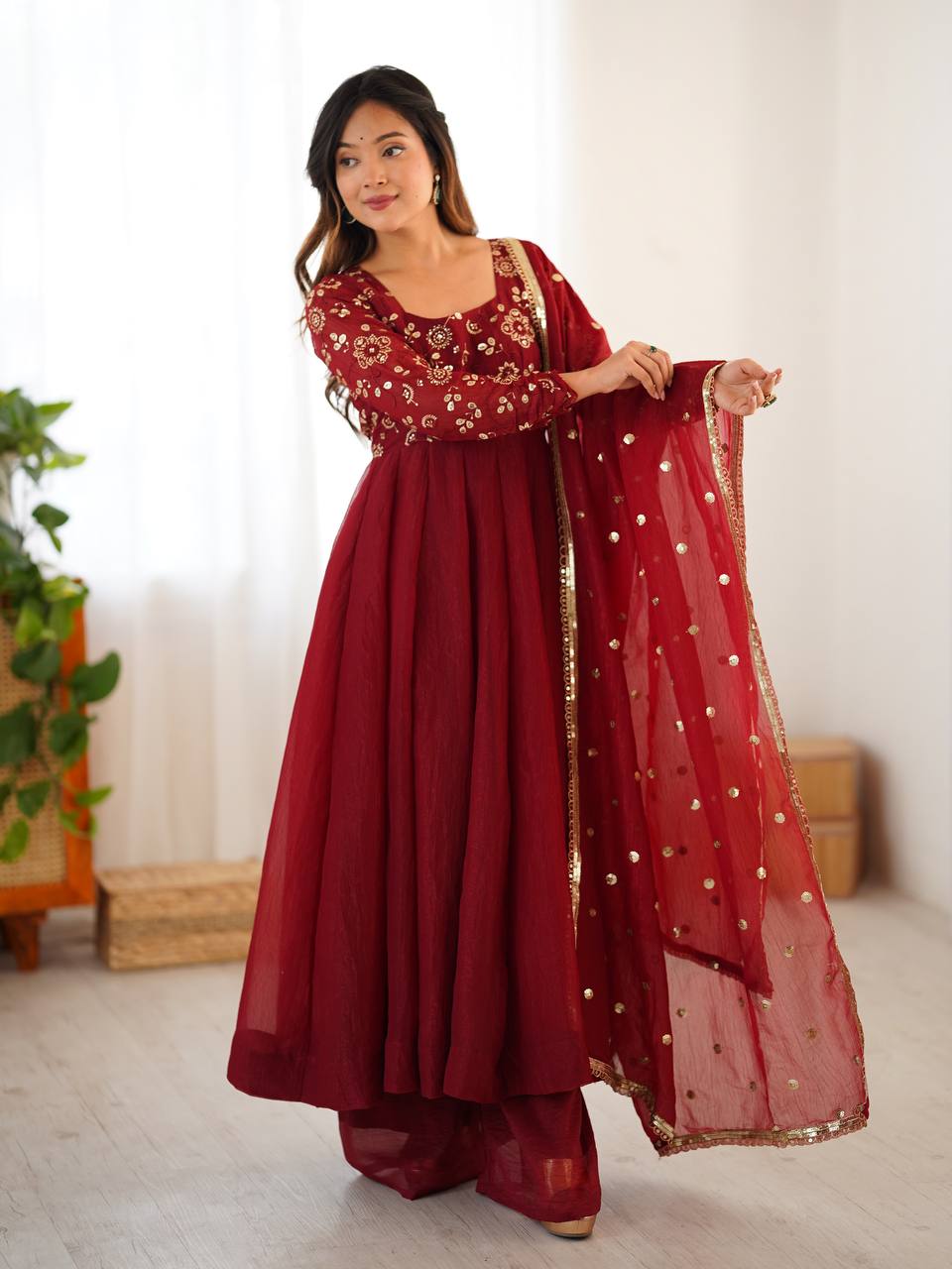 Mlrzaa Ruby Maroon Embroidery Anarkali