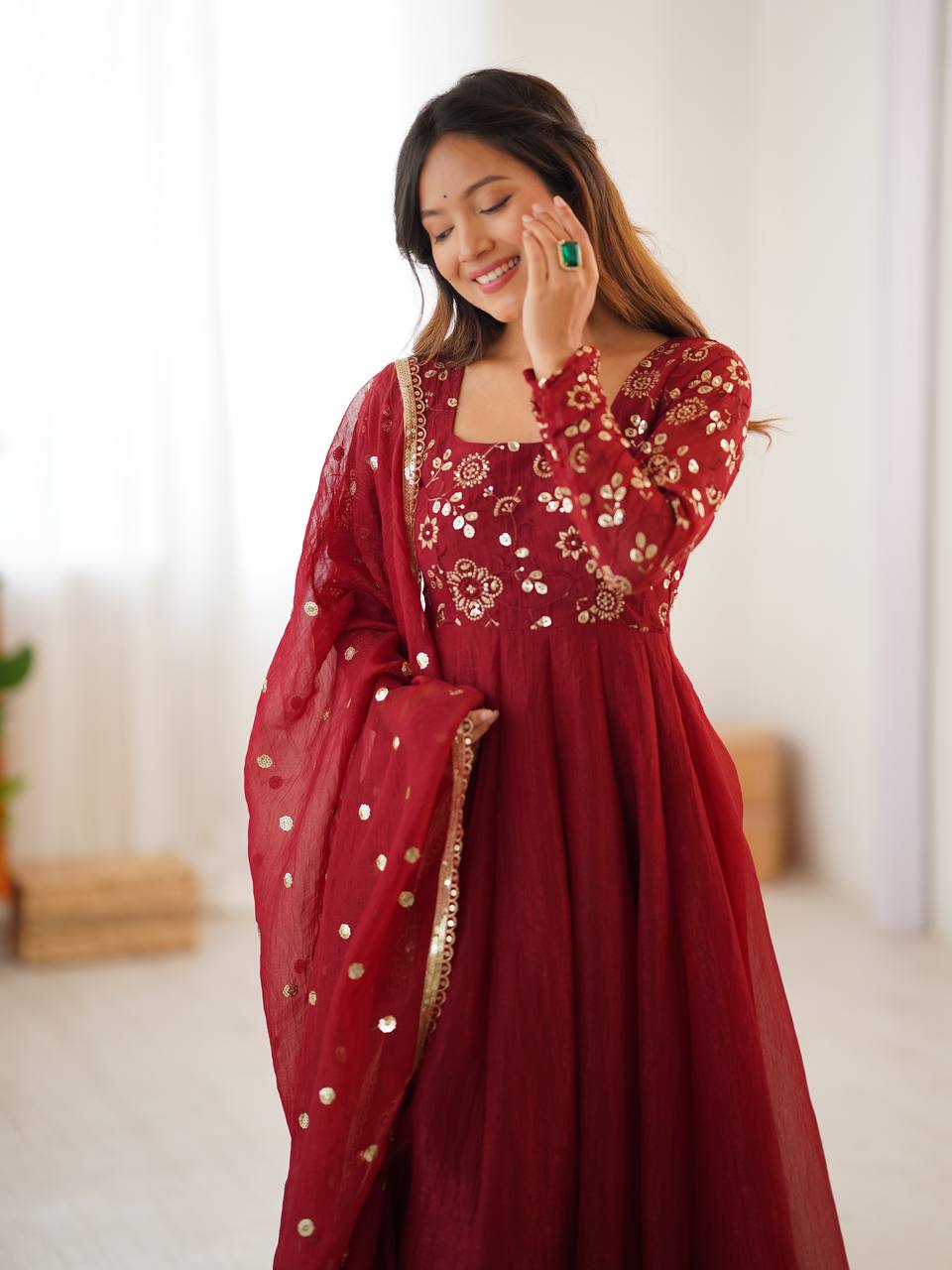 Mlrzaa Ruby Maroon Embroidery Anarkali