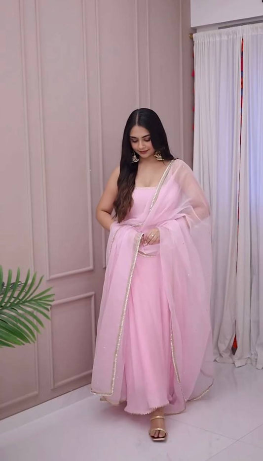 Aisha Pink Gown with Organza Dupatta